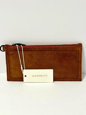 Hammitt Allen Pocket Pouch with Red Zipper in Mahogany Suede W/ Bronze Hardware